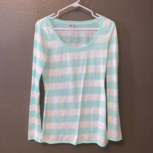 Teal and White Stripped Long Sleeve